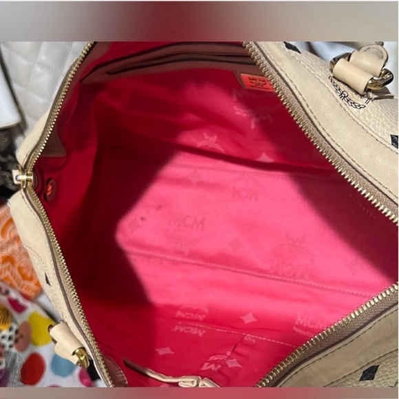 MCM bag Brown/Tan Leather Satchel Purse MCM Visetos Leather w/ Stripe  *REHAB** - Picture 8 of 12